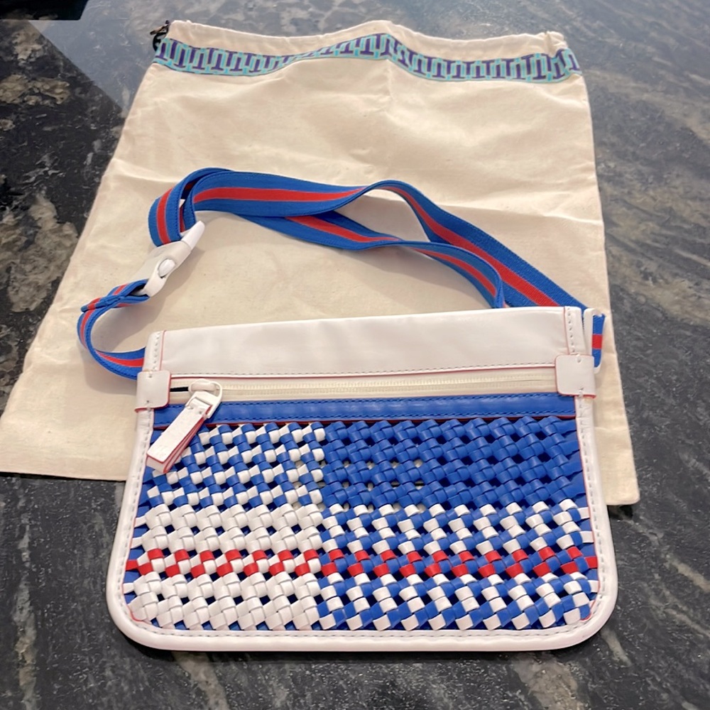 Tory Burch belt bag red white blue, woven leather